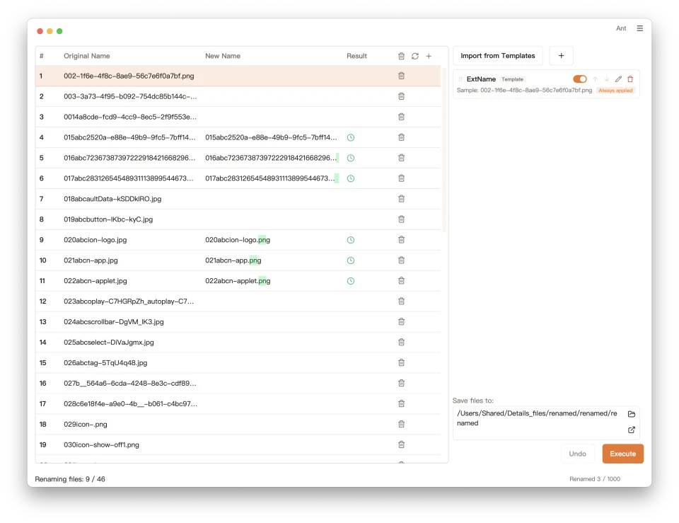 SmartBatchRenamer bulk rename tool previewing filenames and checking rename results