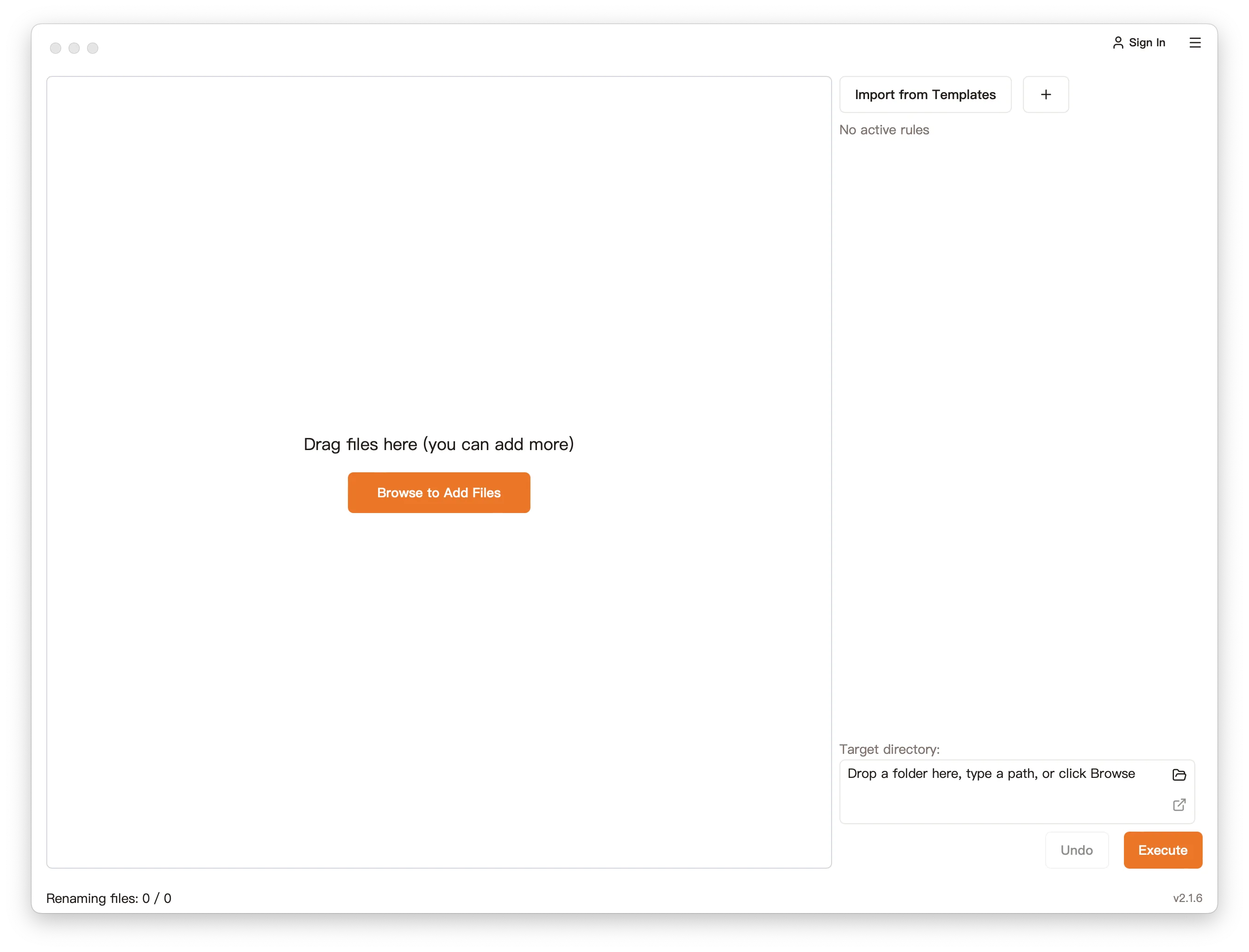 SmartBatchRenamer main window — batch file renaming tool